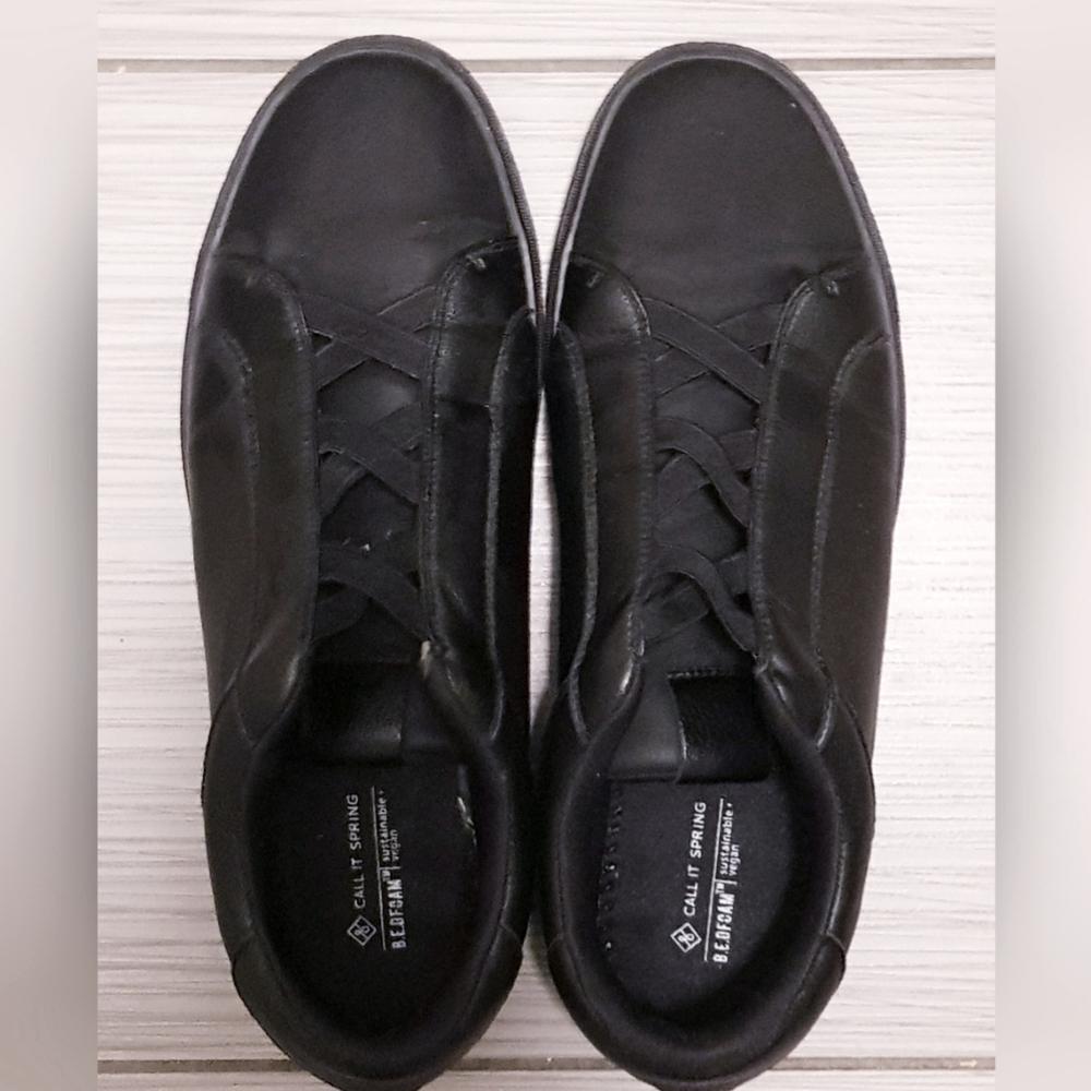Call It Spring Black Leather Sneakers Size US 11